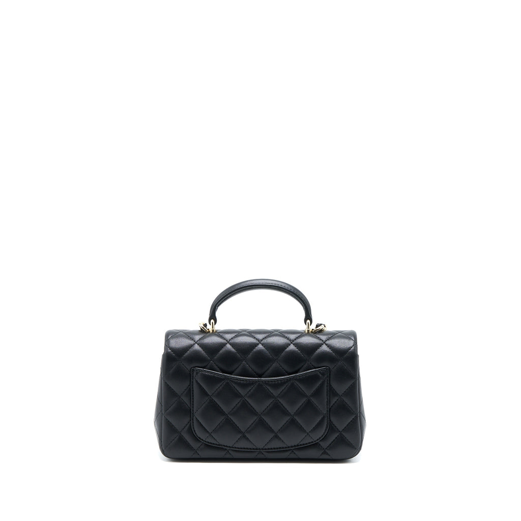 CHANEL TOP HANDLE MINI RECTANGULAR FLAP BAG LAMBSKIN BLACK LGHW (MICROCHIP)