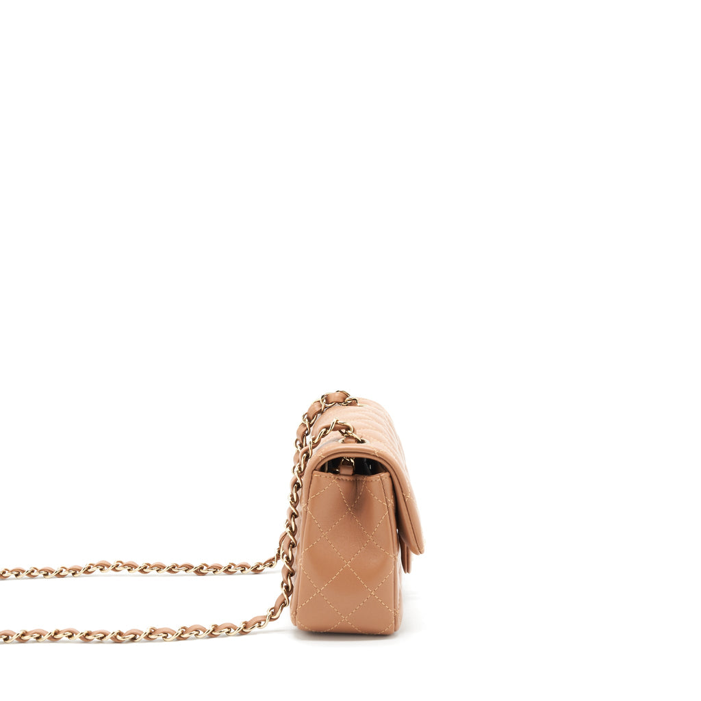 CHANEL 22S MINI RECTANGULAR FLAP BAG CARAMEL LGHW (MICROCHIP)