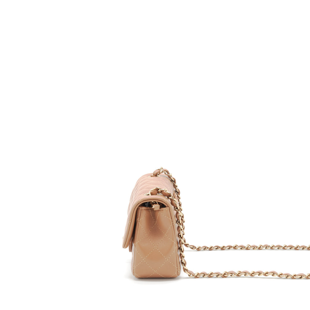 CHANEL 22S MINI RECTANGULAR FLAP BAG CARAMEL LGHW (MICROCHIP)