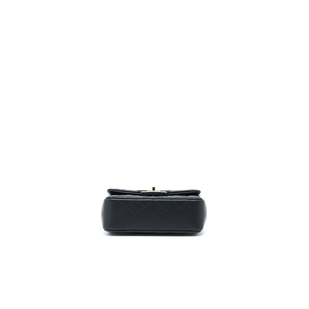 CHANEL TOP HANDLE MINI RECTANGULAR FLAP BAG LAMBSKIN BLACK LGHW (MICROCHIP)