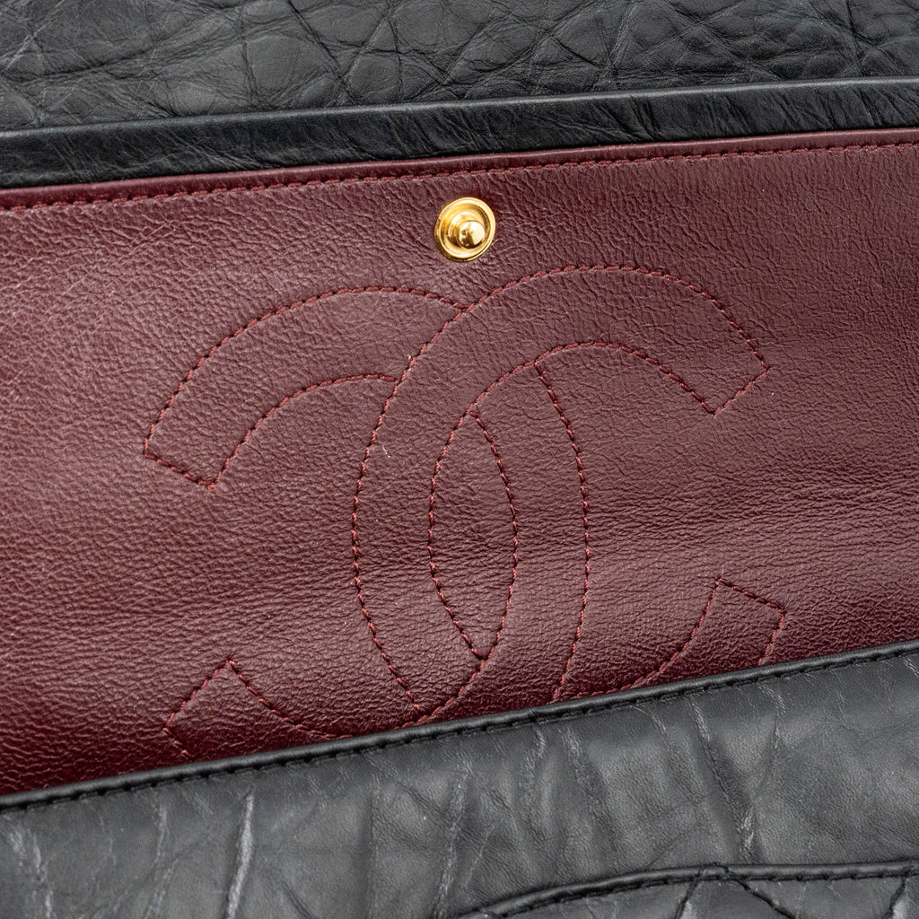 CHANEL LARGE 2.55 REISSUE FLAP BAG AGED CALFSKIN BLACK LGHW