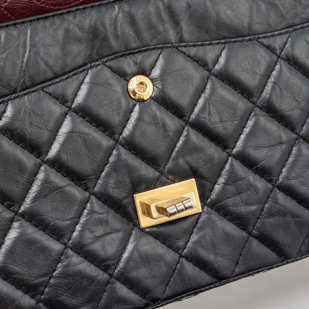 CHANEL LARGE 2.55 REISSUE FLAP BAG AGED CALFSKIN BLACK LGHW