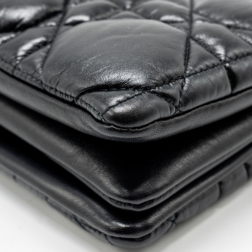 DIOR MINI CARO FLAP BAG CALFSKIN BLACK WITH BLACK HARDWARE