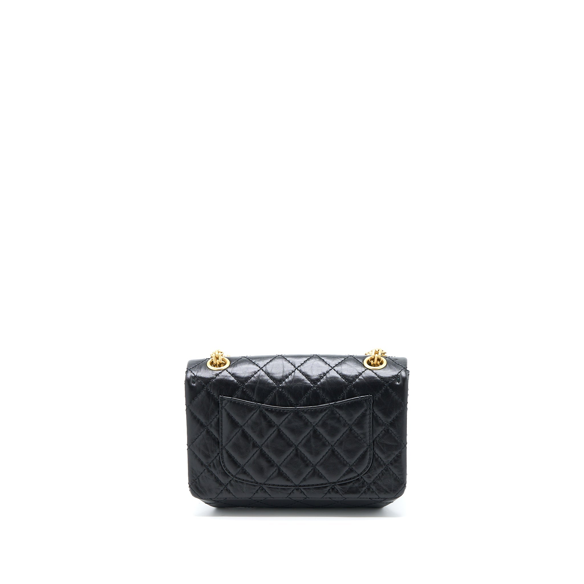 CHANEL MINI 2.55 REISSUE FLAP BAG AGED CALFSKIN BLACK BRUSHED GHW (MICROCHIP)