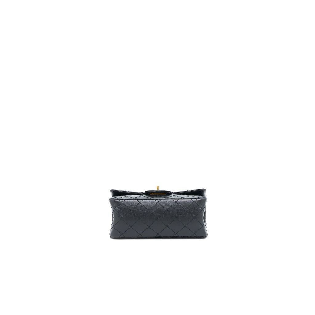 CHANEL MINI 2.55 REISSUE FLAP BAG AGED CALFSKIN BLACK BRUSHED GHW (MICROCHIP)