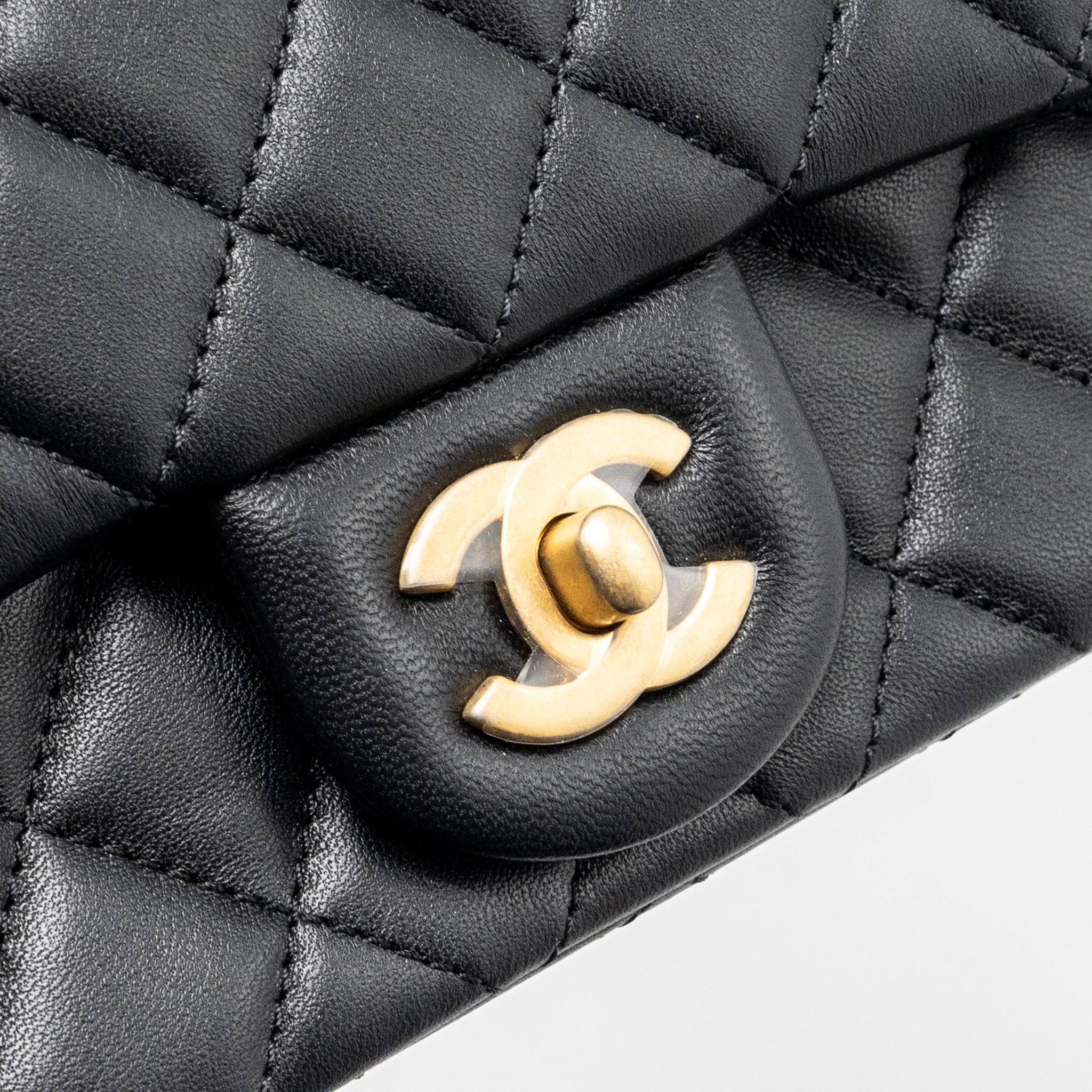 CHANEL PEARL CRUSH MINI RECTANGULAR FLAP BAG LAMBSKIN BLACK GHW (MICROCHIP)