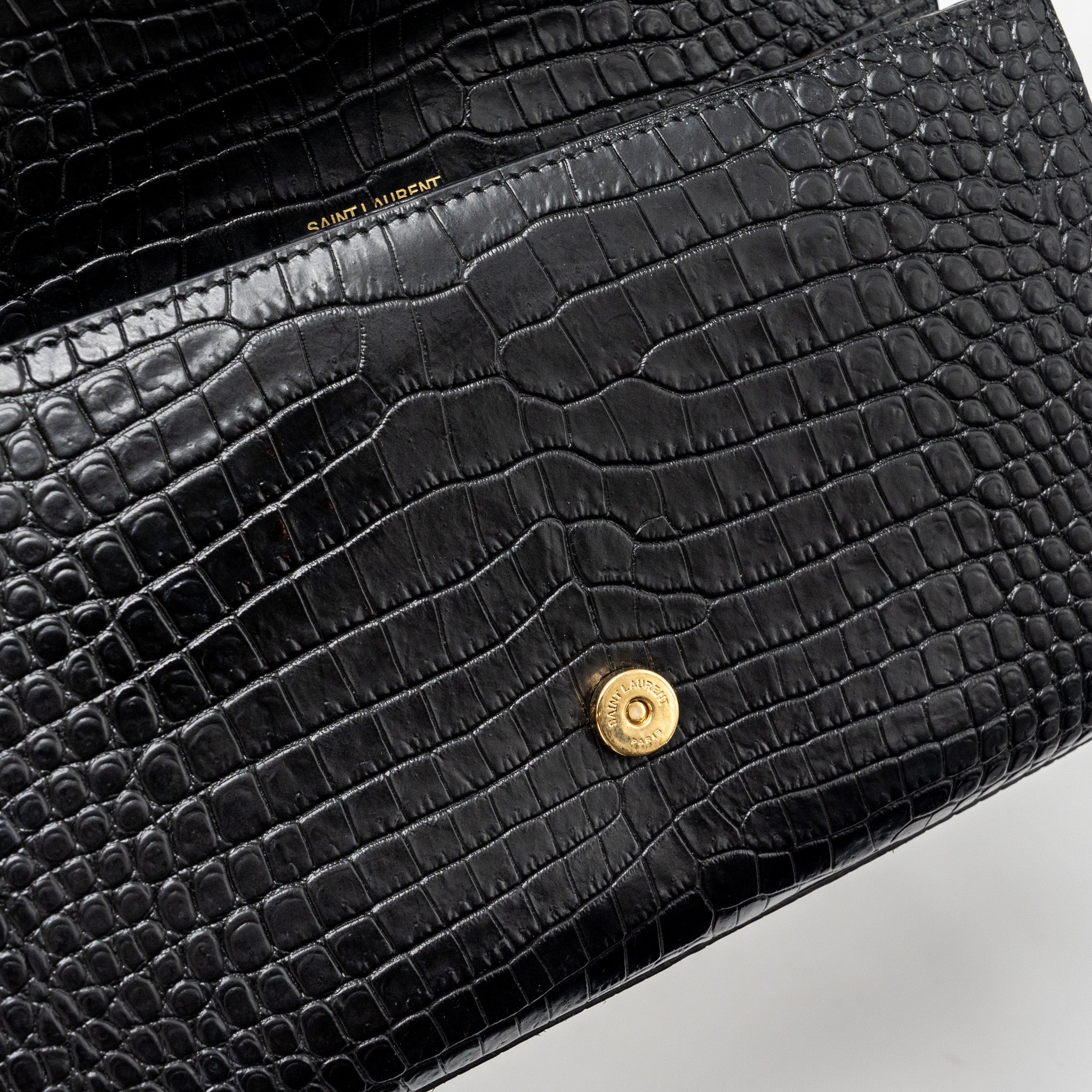SAINT LAURENT KATE BAG TASSEL CROC-EMBOSSED BLACK GHW