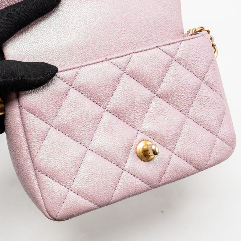 CHANEL 21K MY PERFECT MINI FLAP BAG CAVIAR IRIDESCENT PINK GHW (MICROCHIP)