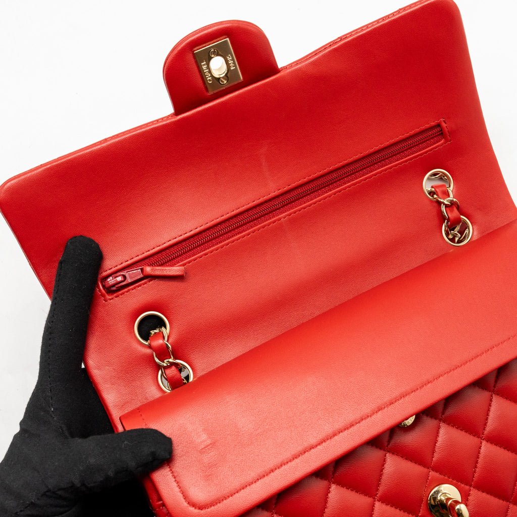 CHANEL MEDIUM CLASSIC DOUBLE FLAP BAG LAMBSKIN RED LGHW