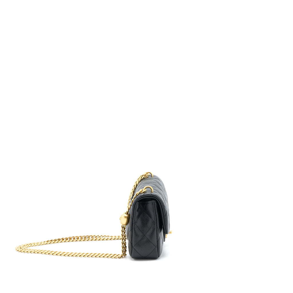 CHANEL 23P MINI COCO LOVE FLAP BAG CAVIAR BLACK GHW (MICROCHIP)