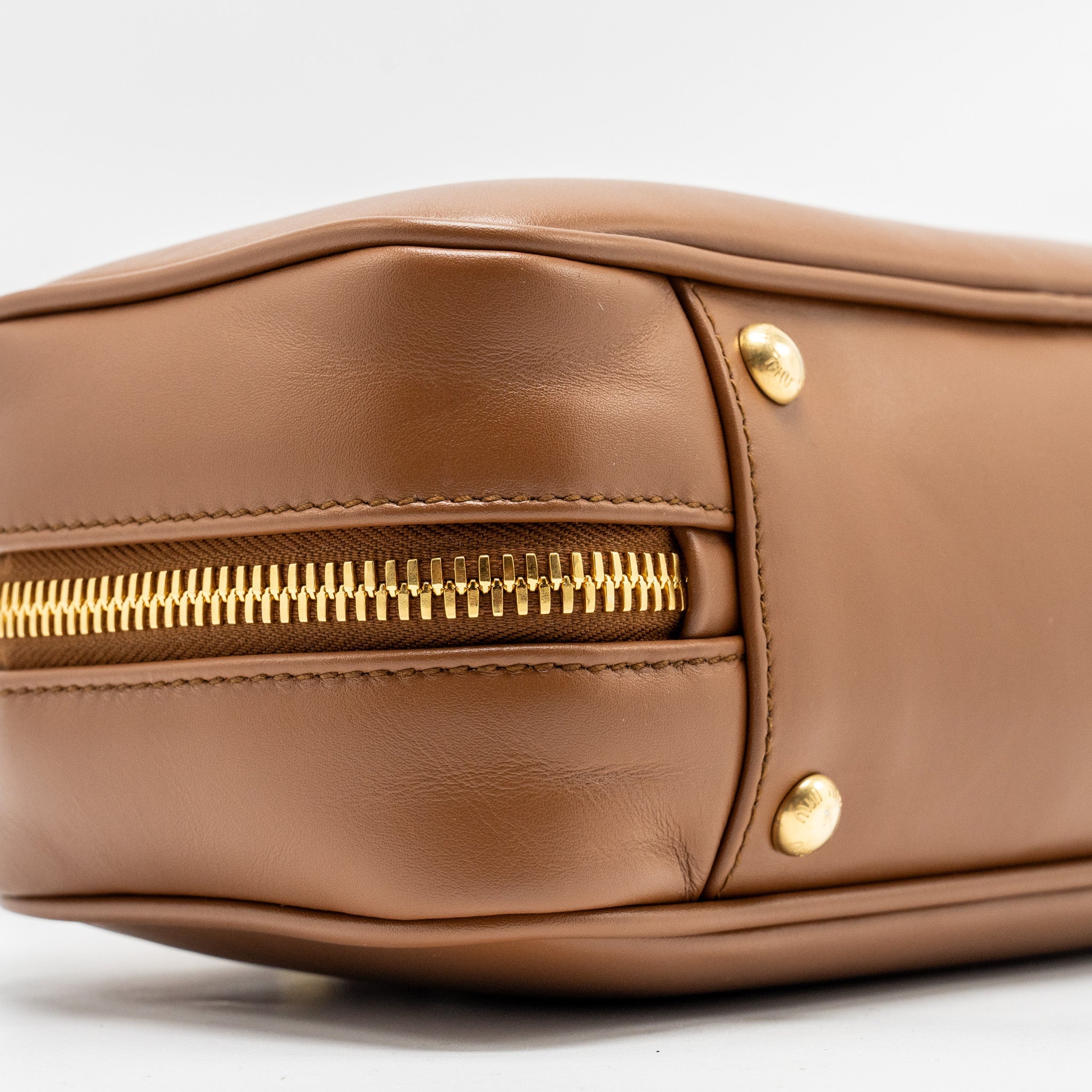 MIU MIU COGNAC ARCADIE LEATHER BAG GHW