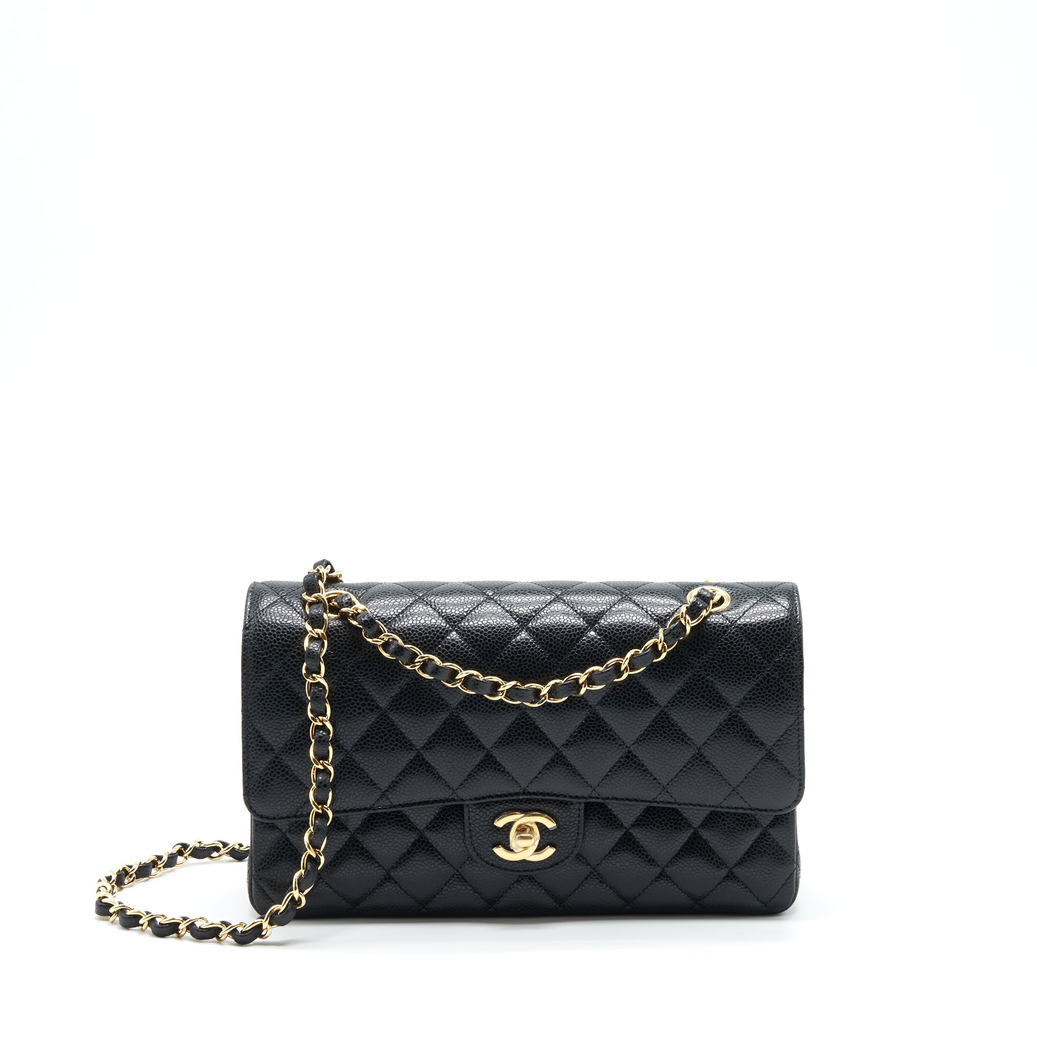 CHANEL MEDIUM CLASSIC DOUBLE FLAP BAG CAVIAR BLACK GHW (MICROCHIP)