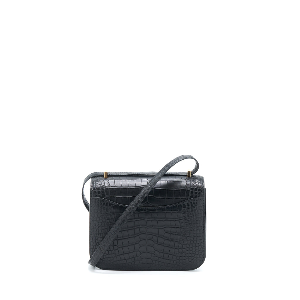 HERMES MINI CONSTANCE ALLIGATOR MISSISSIPPIENSIS MAT BLACK RGHW