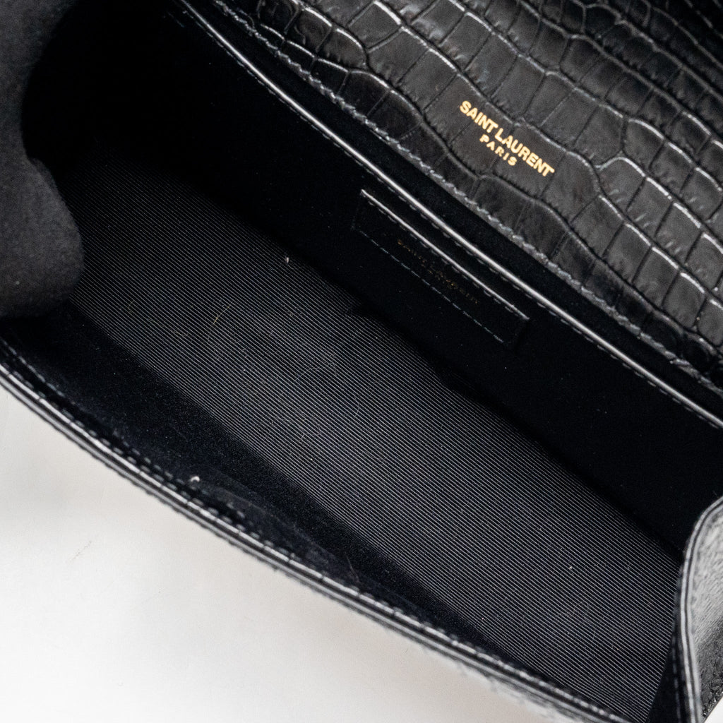 SAINT LAURENT KATE BAG TASSEL CROC-EMBOSSED BLACK GHW