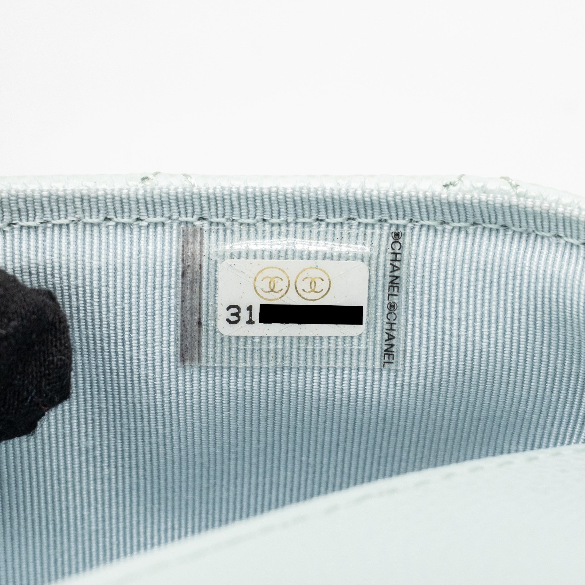 CHANEL SUNGLASSES CASE CLUTCH WITH CHAIN CAVIAR LIGHT BLUE SHW