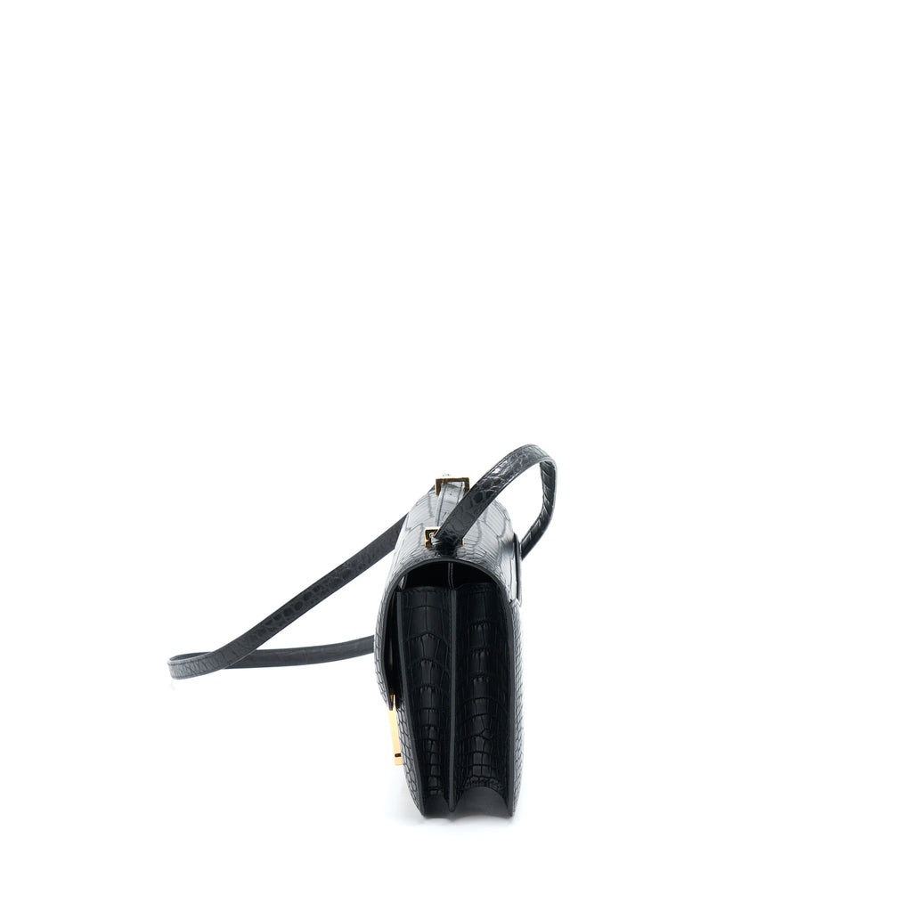 HERMES MINI CONSTANCE ALLIGATOR MISSISSIPPIENSIS MAT BLACK RGHW