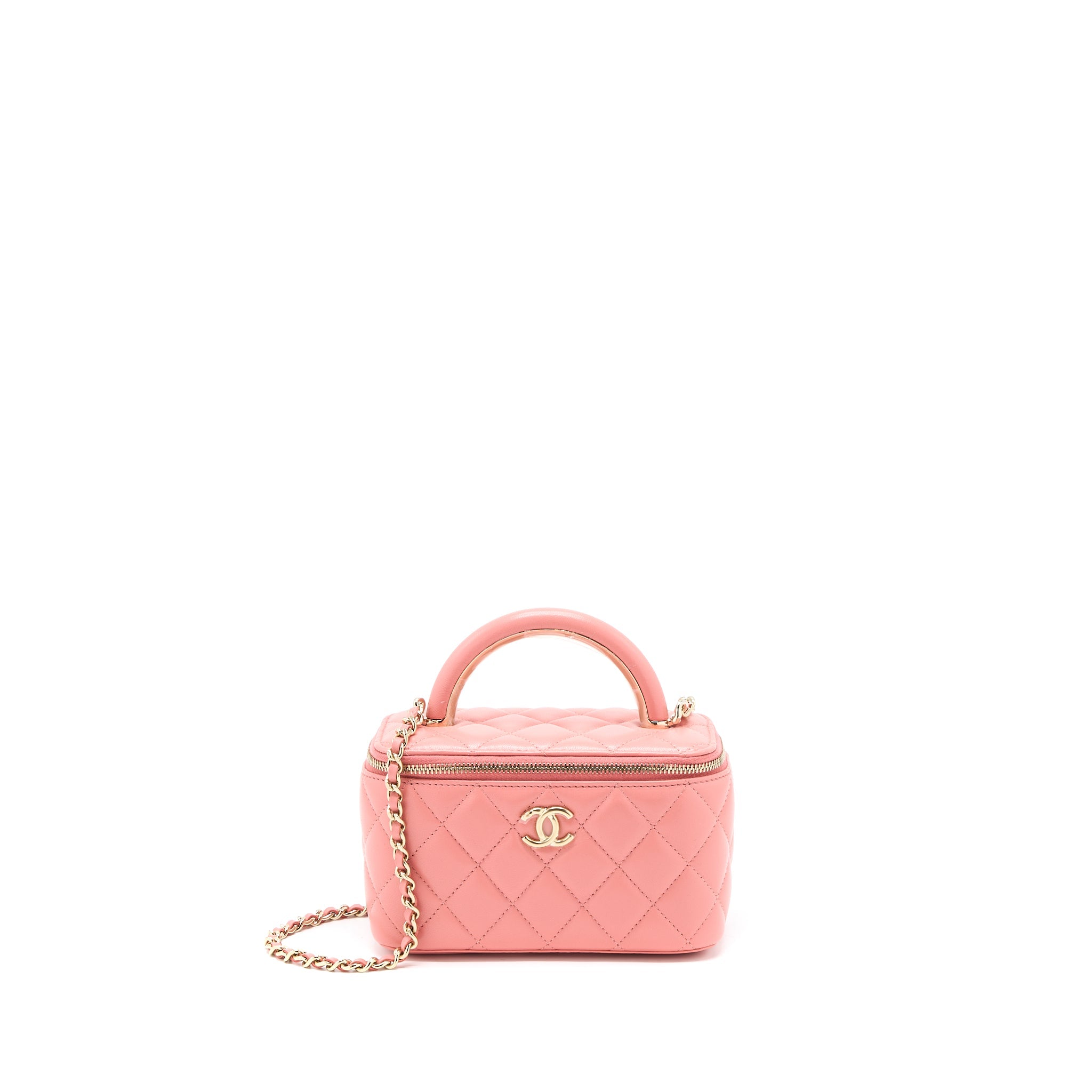 CHANEL 22A TOP HANDLE LONG VANITY CASE LAMBSKIN PINK LGHW (MICROCHIP)