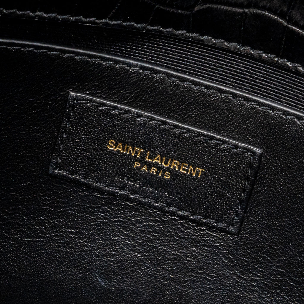 SAINT LAURENT KATE BAG TASSEL CROC-EMBOSSED BLACK GHW