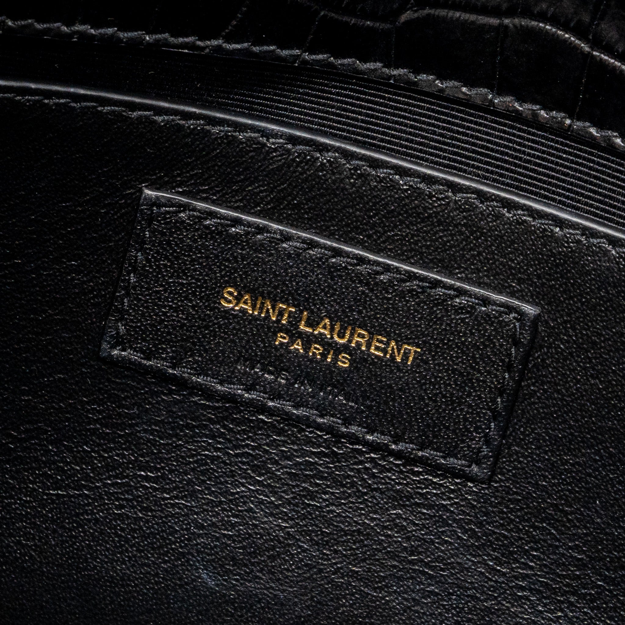 SAINT LAURENT KATE BAG TASSEL CROC-EMBOSSED BLACK GHW