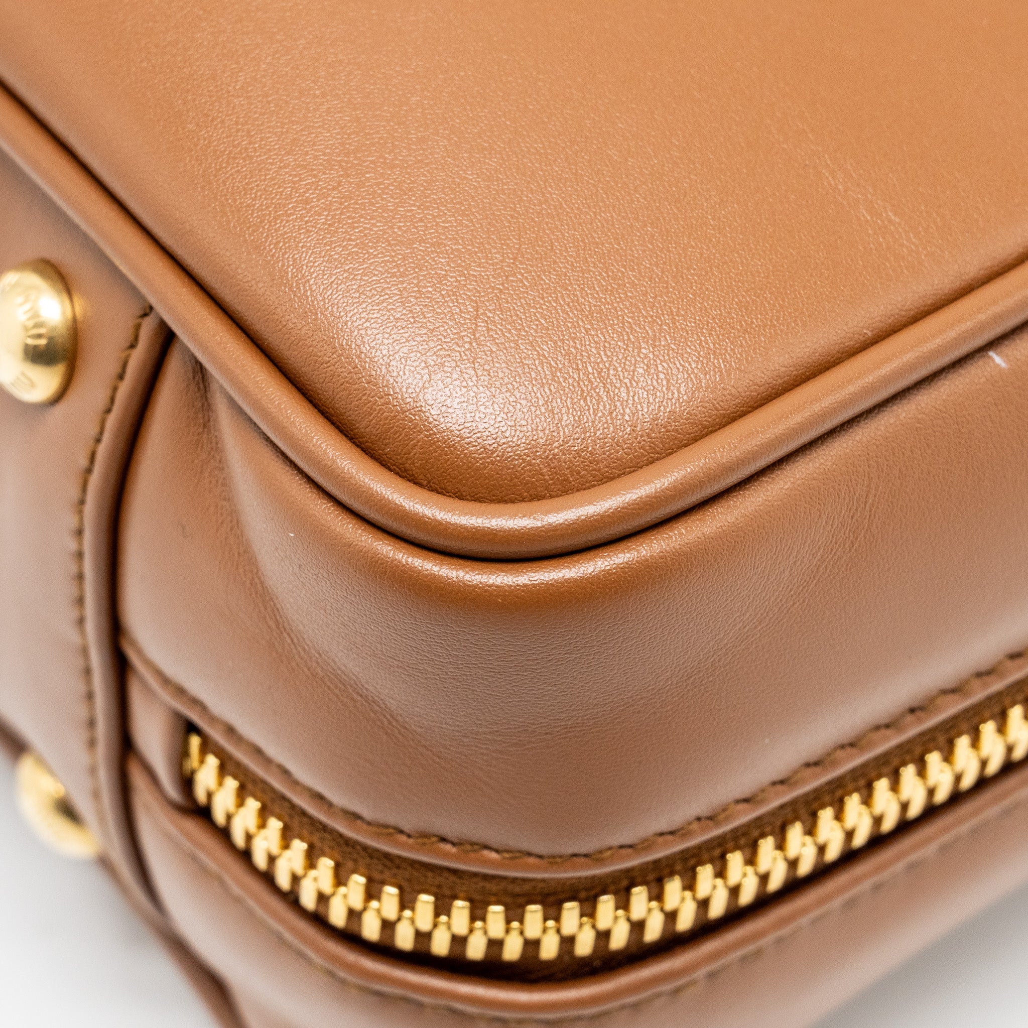 MIU MIU COGNAC ARCADIE LEATHER BAG GHW