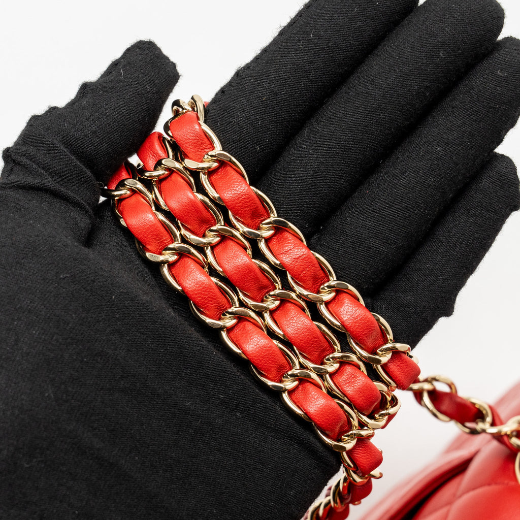 CHANEL MEDIUM CLASSIC DOUBLE FLAP BAG LAMBSKIN RED LGHW