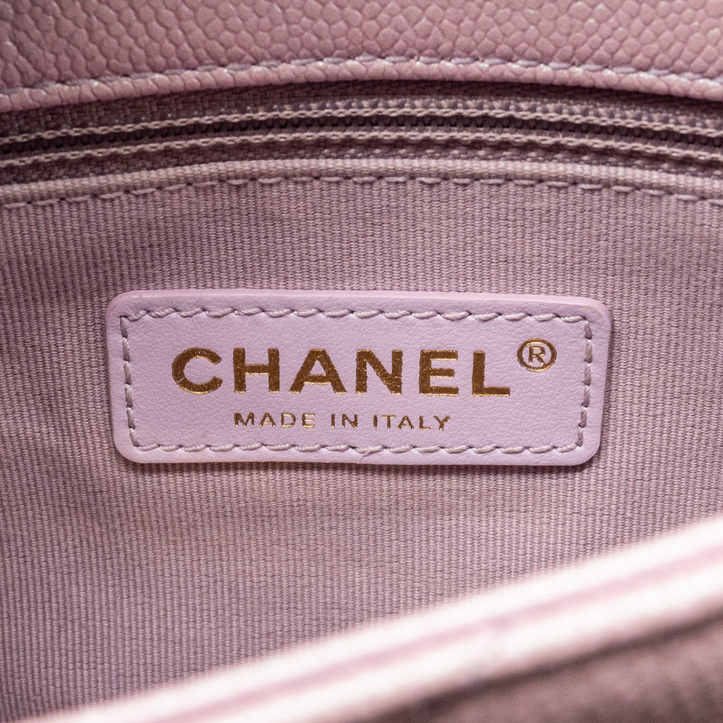 CHANEL 21K MY PERFECT MINI FLAP BAG CAVIAR IRIDESCENT PINK GHW (MICROCHIP)