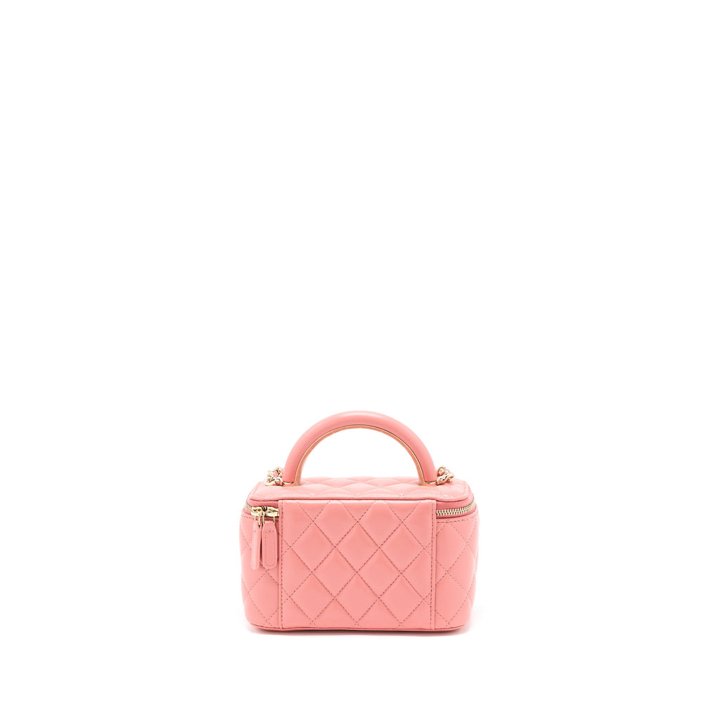 CHANEL 22A TOP HANDLE LONG VANITY CASE LAMBSKIN PINK LGHW (MICROCHIP)