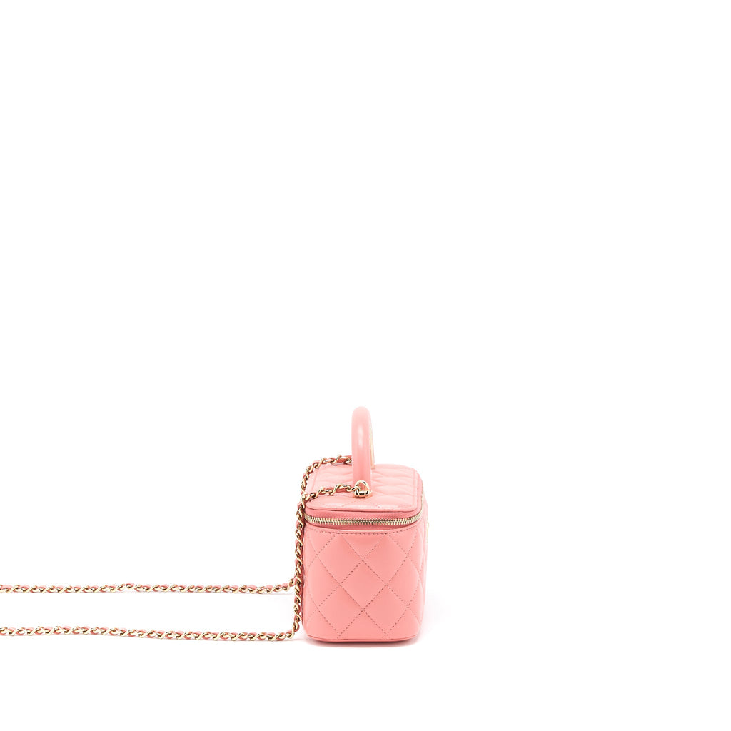 CHANEL 22A TOP HANDLE LONG VANITY CASE LAMBSKIN PINK LGHW (MICROCHIP)