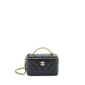 CHANEL 22S LETTER TOP HANDLE LONG VANITY WITH CHAIN CAVIAR BLACK GHW
