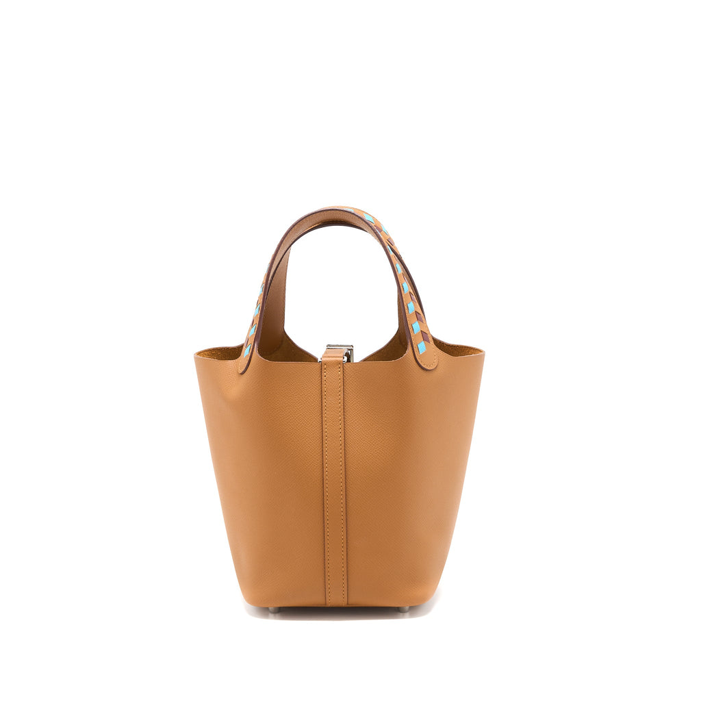 HERMES PICOTIN 18 LOCK BAG TRESSAGE EPSOM GOLD/BLUE DE NORD/ROUGE H SHW