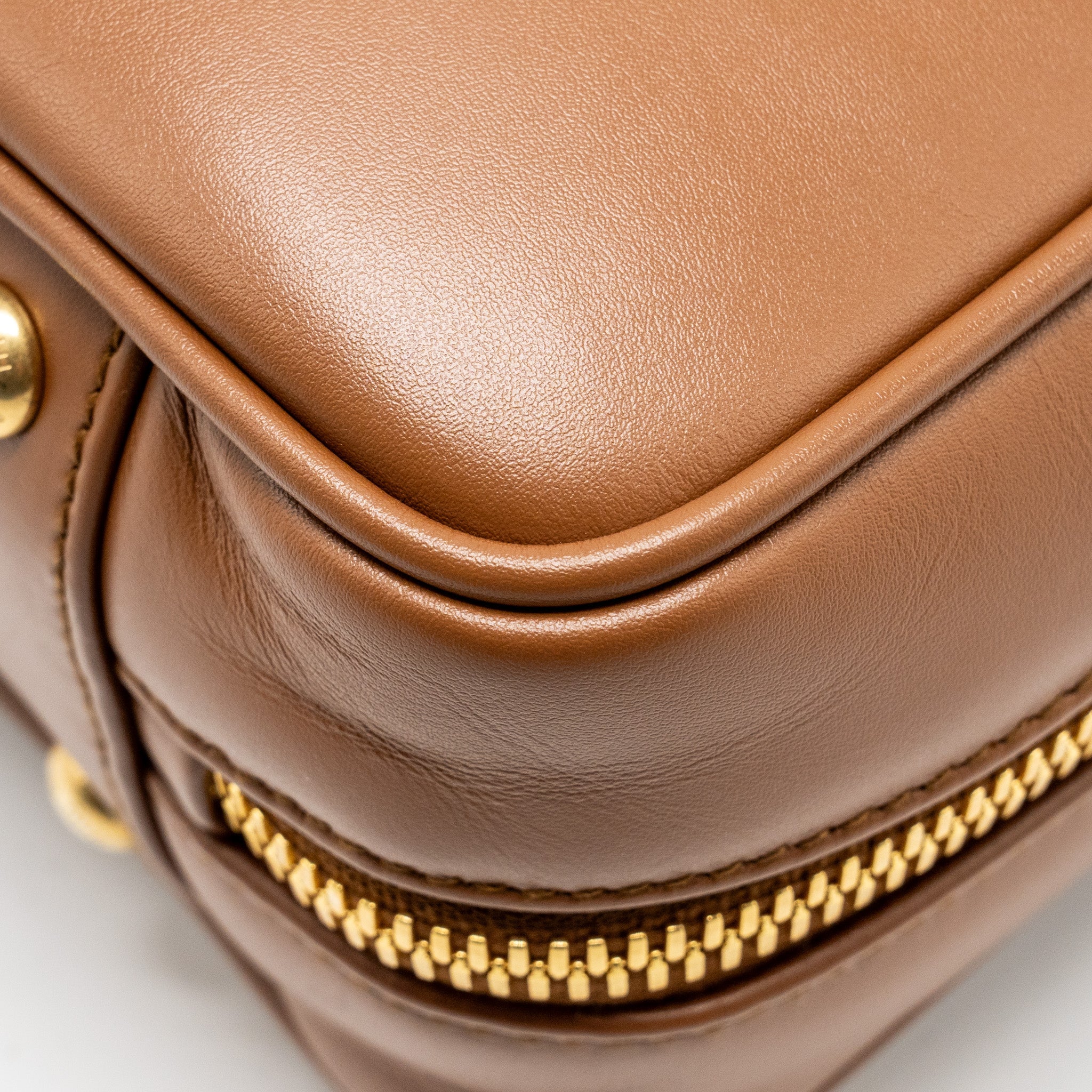 MIU MIU COGNAC ARCADIE LEATHER BAG GHW