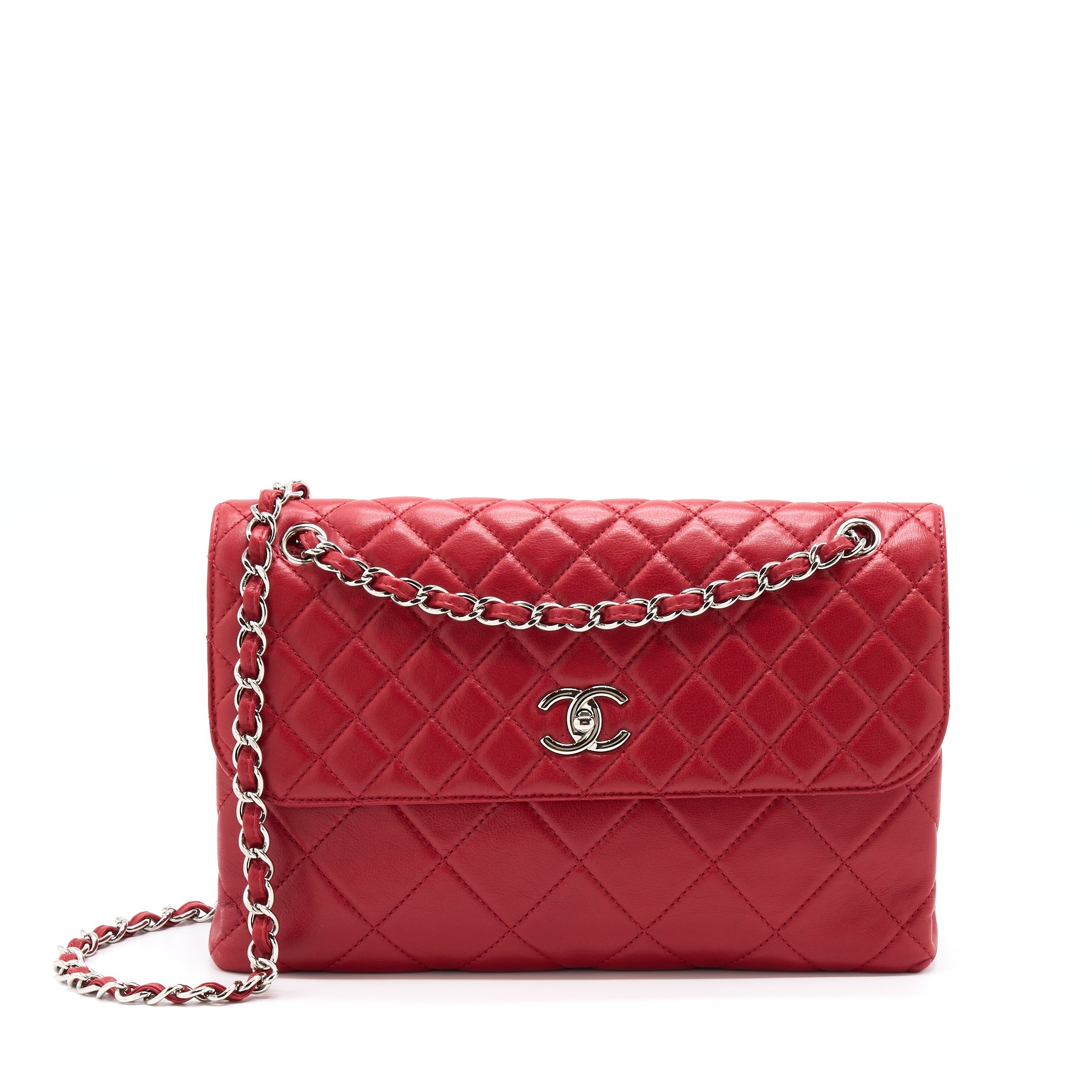 CHANEL LARGE FLAP BAG LAMBSKIN RED SHW