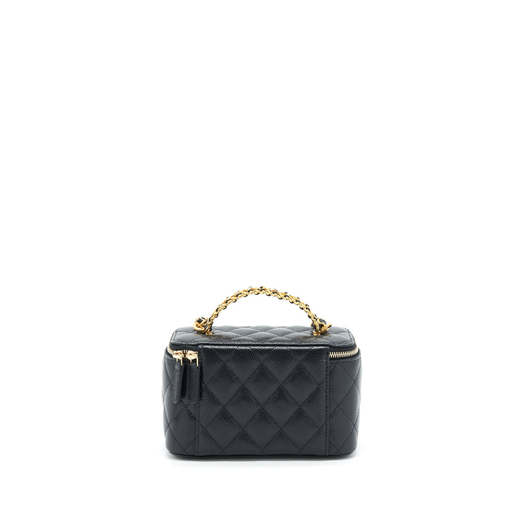 CHANEL 22S LETTER TOP HANDLE LONG VANITY WITH CHAIN CAVIAR BLACK GHW