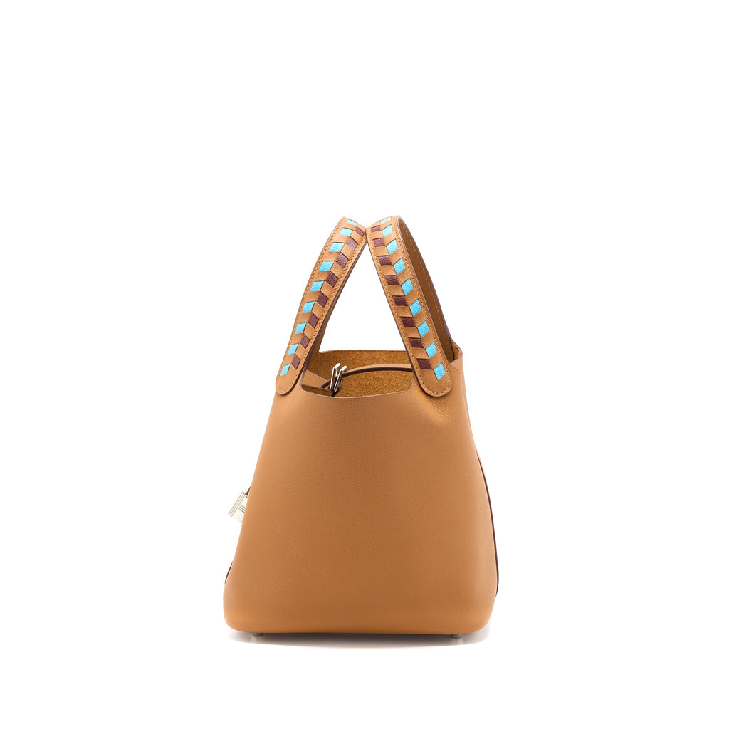 HERMES PICOTIN 18 LOCK BAG TRESSAGE EPSOM GOLD/BLUE DE NORD/ROUGE H SHW