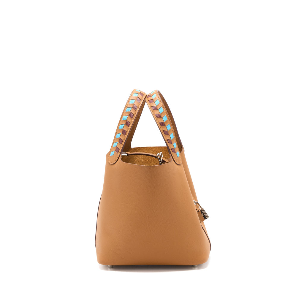 HERMES PICOTIN 18 LOCK BAG TRESSAGE EPSOM GOLD/BLUE DE NORD/ROUGE H SHW