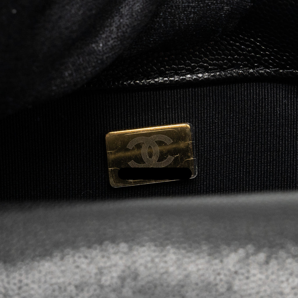 CHANEL QUILTED FLAP BAG WITH DOUBLE AND CC LOGO CHAIN CAVIAR BLACK GHW (MICROCHIP)