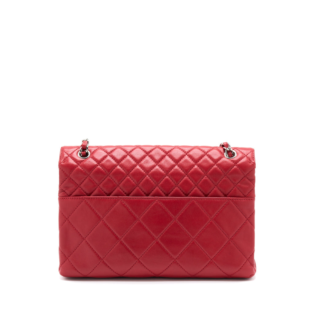 CHANEL LARGE FLAP BAG LAMBSKIN RED SHW