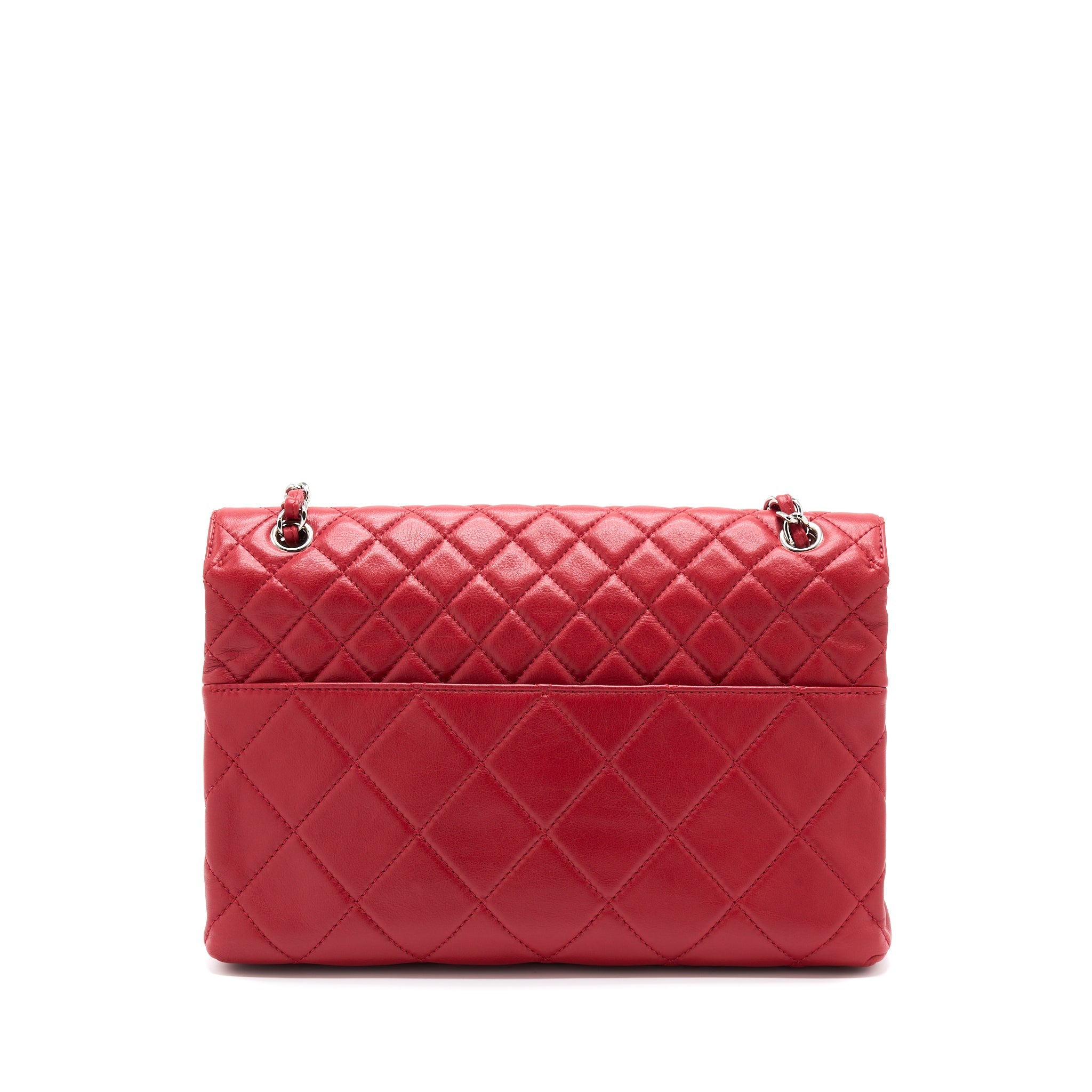 CHANEL LARGE FLAP BAG LAMBSKIN RED SHW