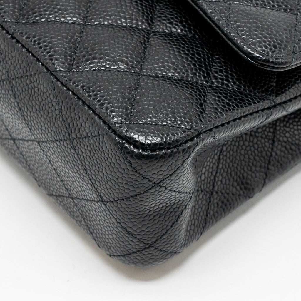 CHANEL MEDIUM CLASSIC DOUBLE FLAP BAG CAVIAR BLACK SHW (MICROCHIP)