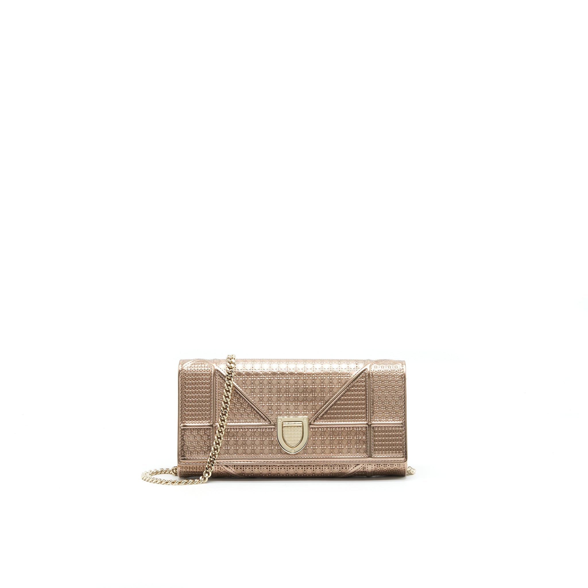 DIOR DIORAMA METALLIC PINK WALLET WITH CHAIN