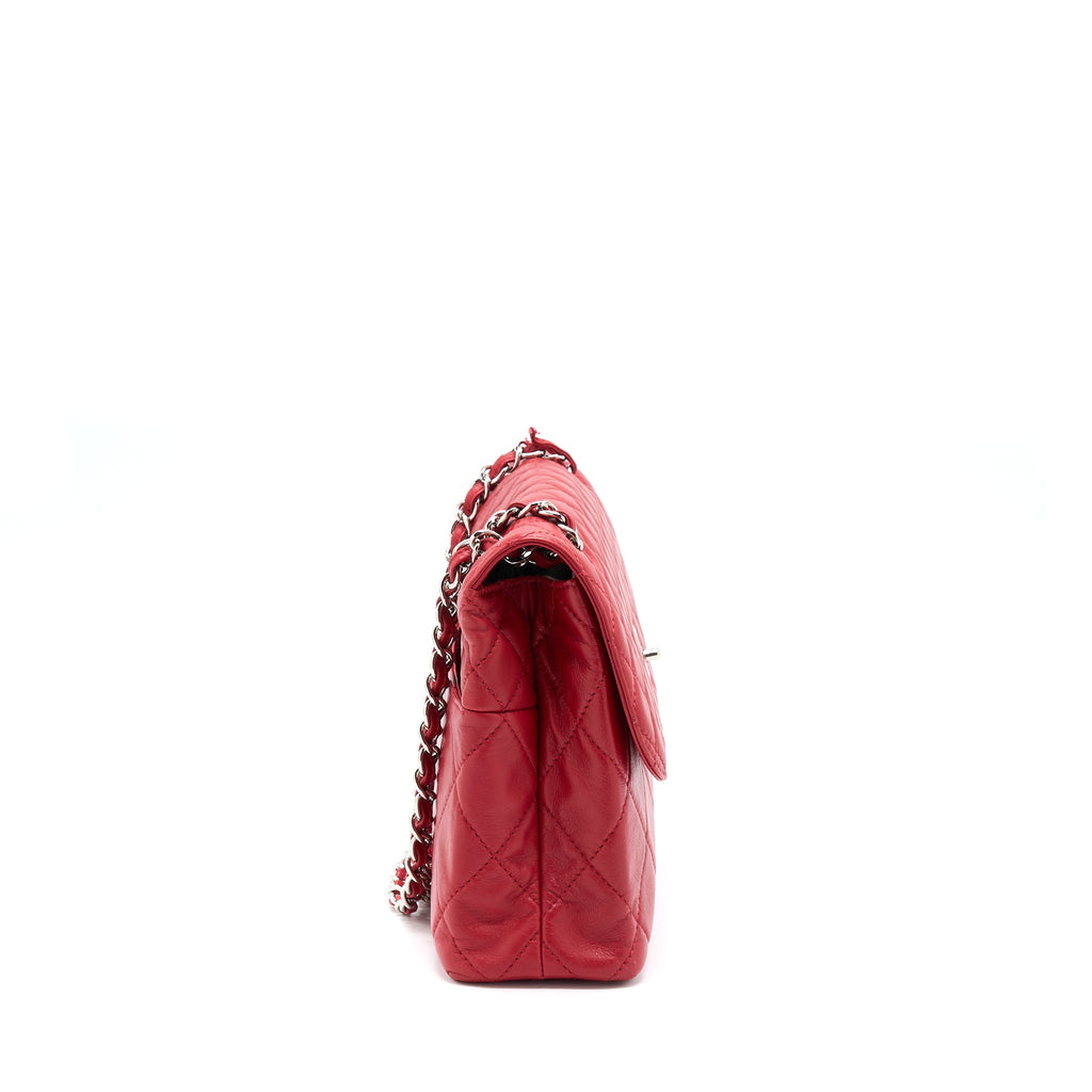CHANEL LARGE FLAP BAG LAMBSKIN RED SHW