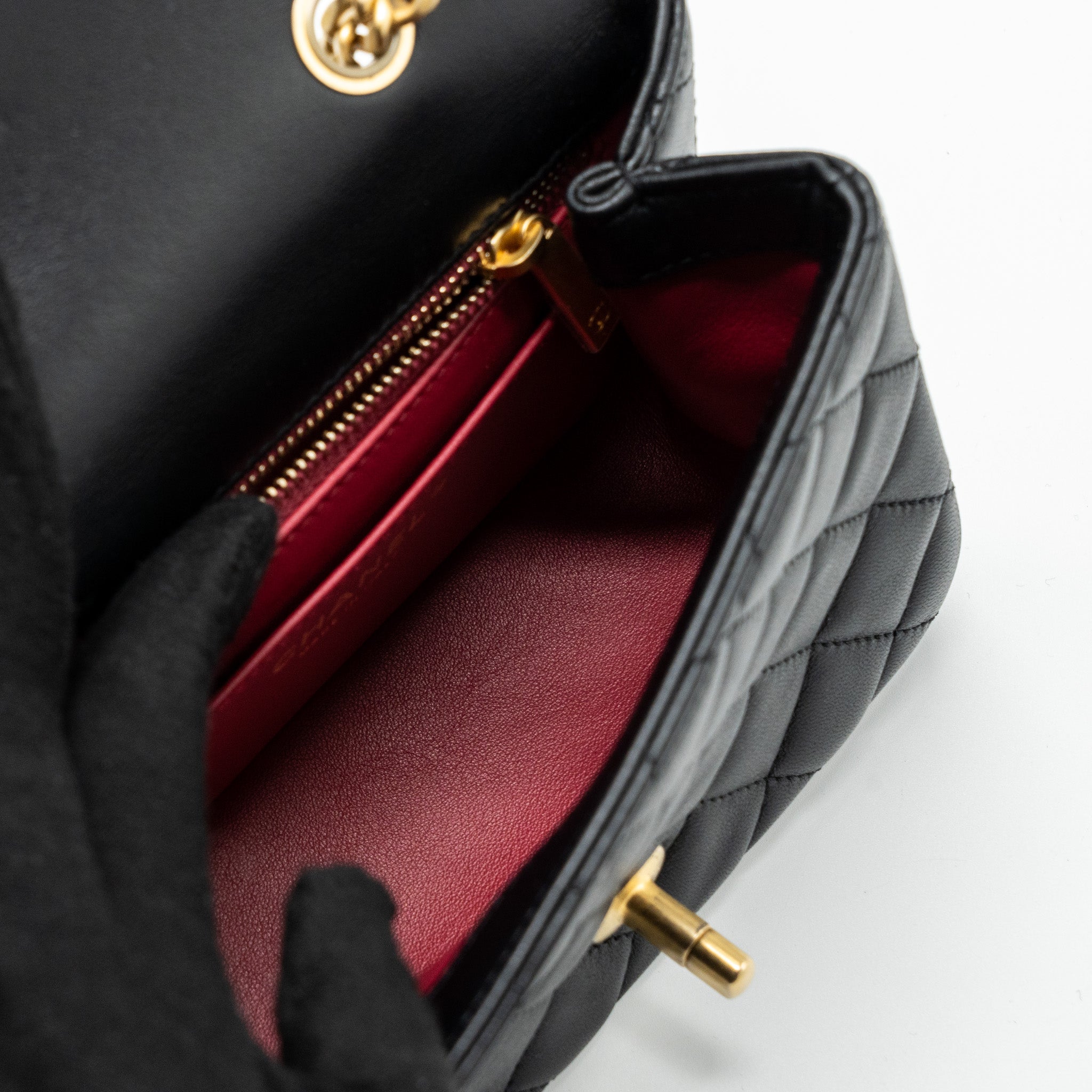 CHANEL CAMELLIA ADJUSTABLE CHAIN MINI SQUARE FLAP BAG LAMBSKIN BLACK GHW (MICROCHIP)