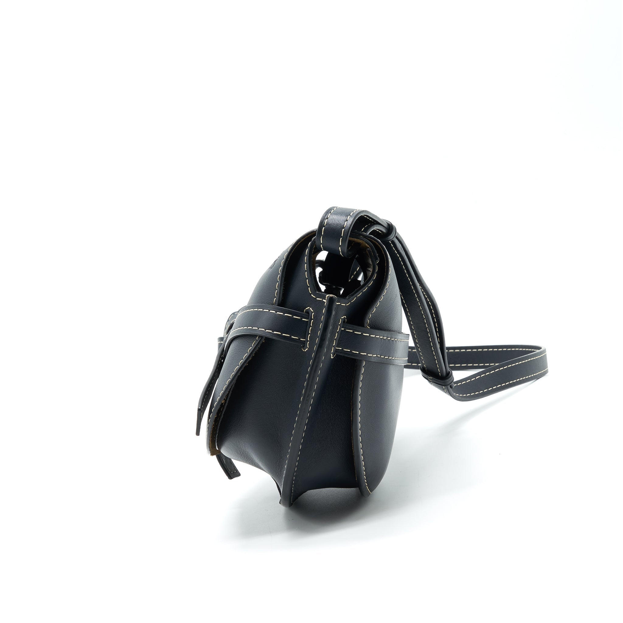LOEWE SMALL GATE LEATHER SADDLE BAG MIDNIGHT BLUE
