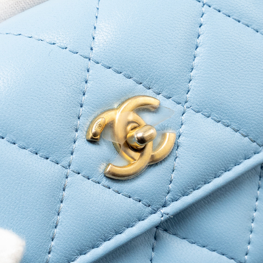 CHANEL PEARL CRUSH MINI FLAP WALLET WITH CHAIN LAMBSKIN BLUE GHW