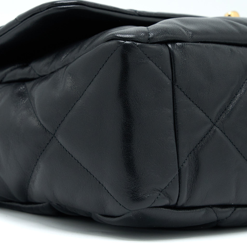 CHANEL MAXI 19 BAG GOATSKIN BLACK MULTICOLOUR HARDWARE