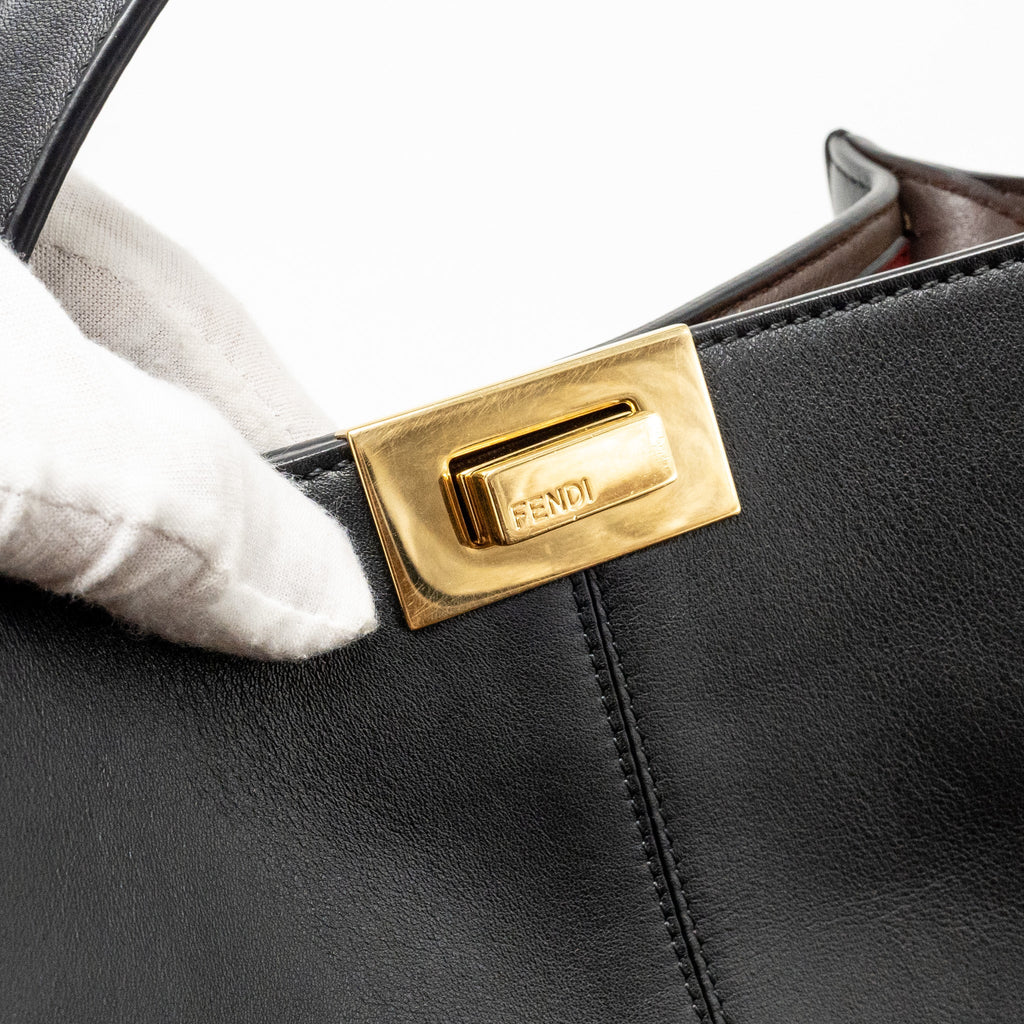 FENDI PEEKABOO X-LITE MEDIUM CALFSKIN BLACK GHW WITH FLOWERLAND STRAP