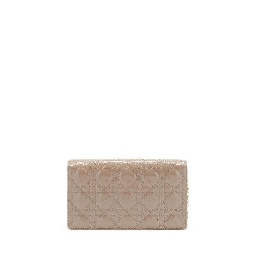 DIOR LADY DIOR POUCH PATENT CALFSKIN WARM TAUPE LGHW