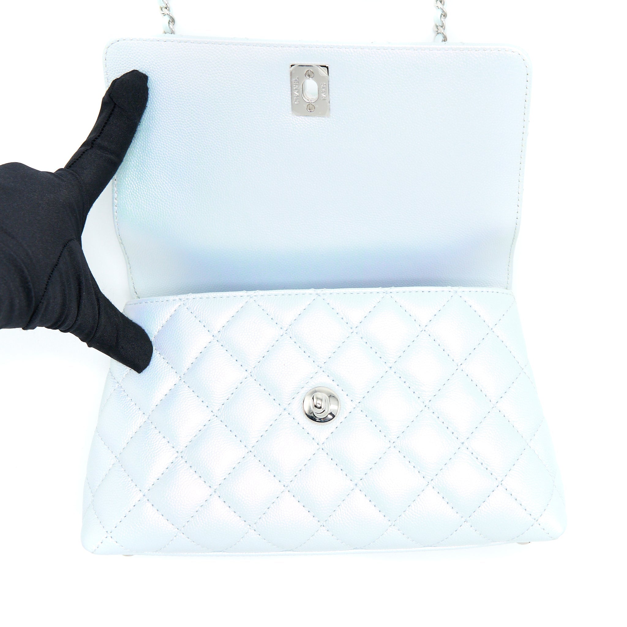CHANEL SMALL COCO HANDLE OMBRÉ IRIDESCENT LIGHT BLUE MULTICOLOUR HARDWARE (MICROCHIP)