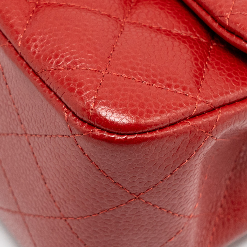 CHANEL MINI SQUARE FLAP BAG CAVIAR RED SHW