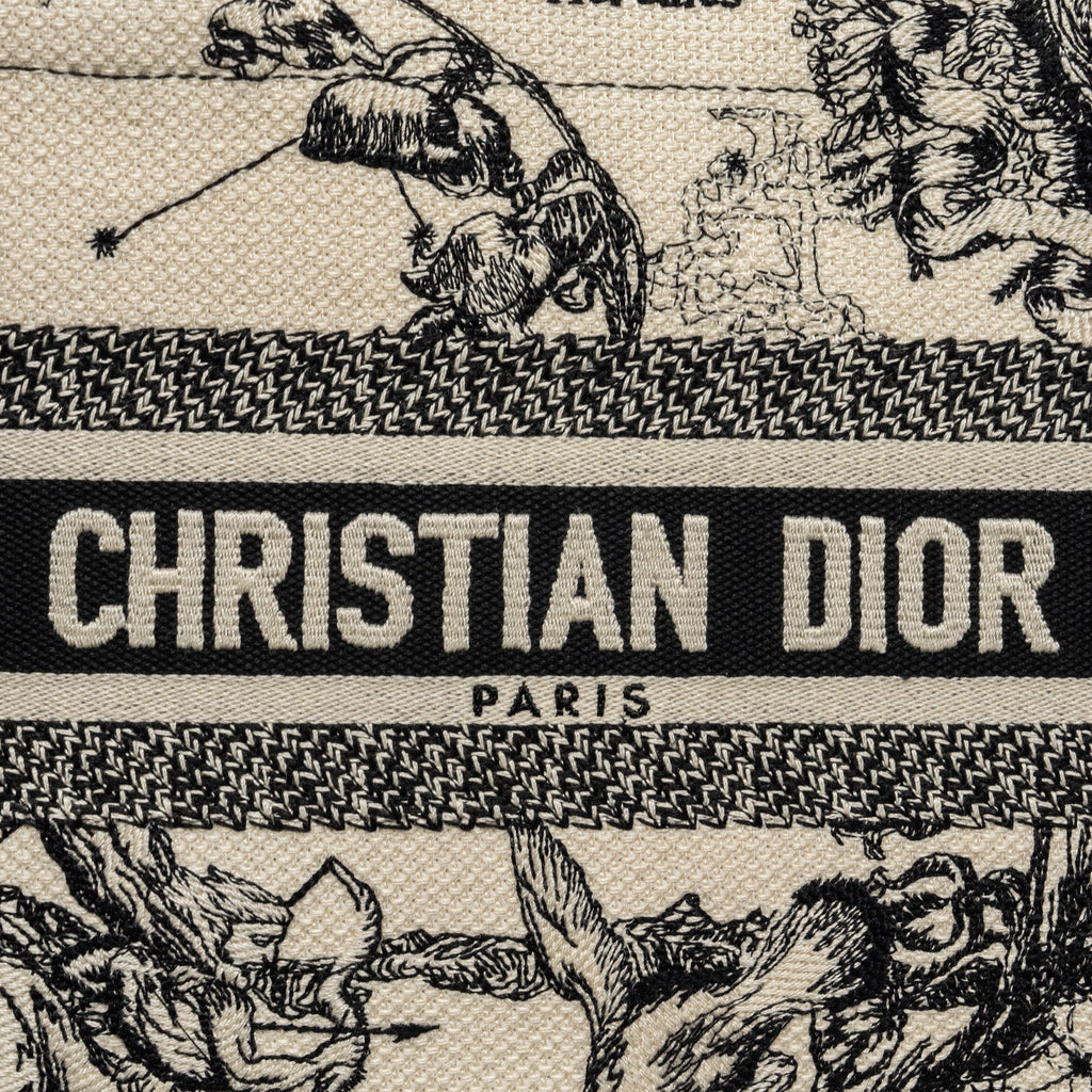DIOR SMALL BOOK TOTE LATTE/BLACK TOILE DE JOUY ZODIAC EMBROIDERY